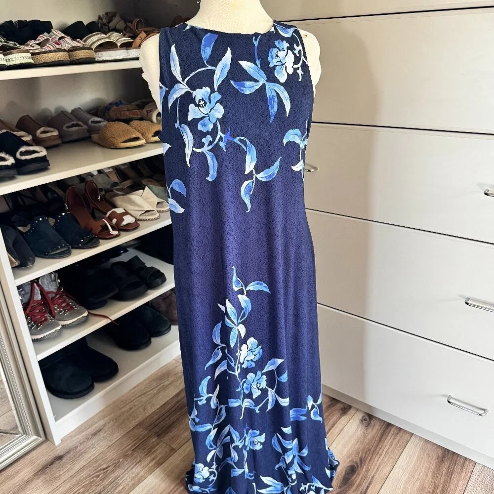 Tommy Bahama Underwater Garden Maxi Dress "Tropical Island Navy" Jersey Blue - Picture 1 of 5